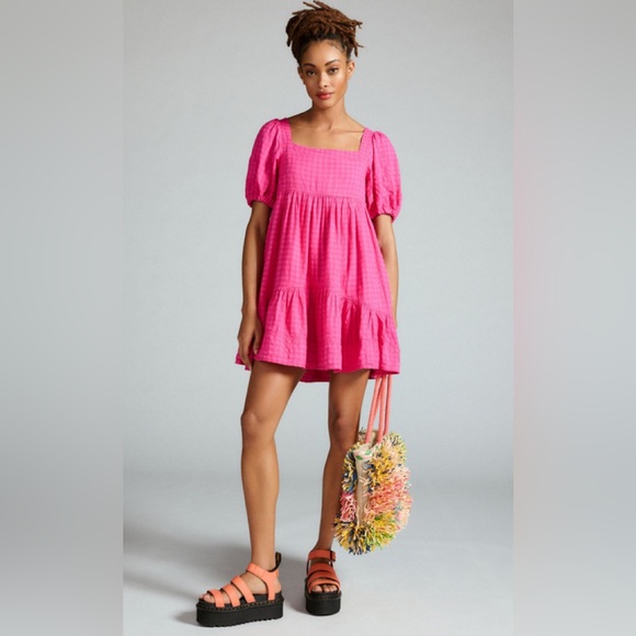 Anthropologie Dresses & Skirts - Pilcro by Anthropologie Pink Square-Neck Textured Babydoll Dress